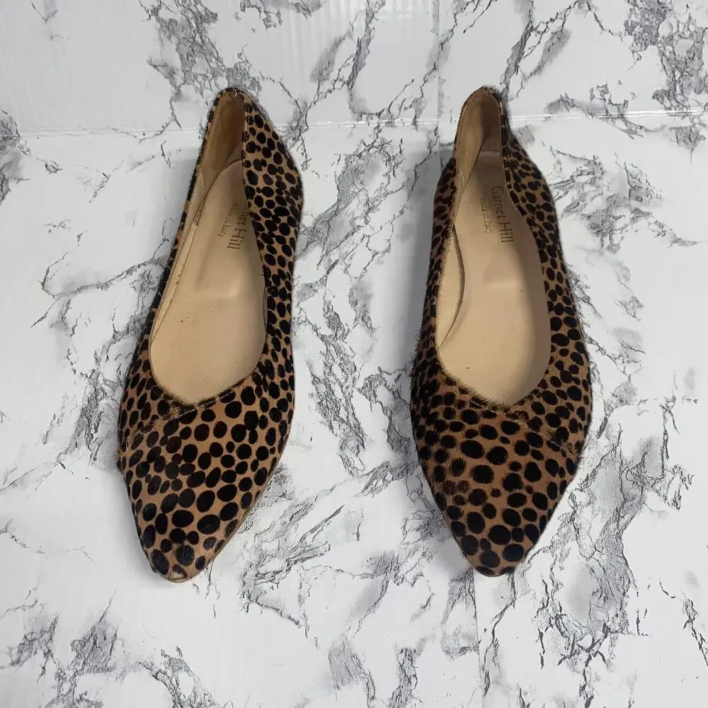 Garnet Hill Brown Calf Hair Animal Print Adrian Pointed Ballet Flats Women's 8.5